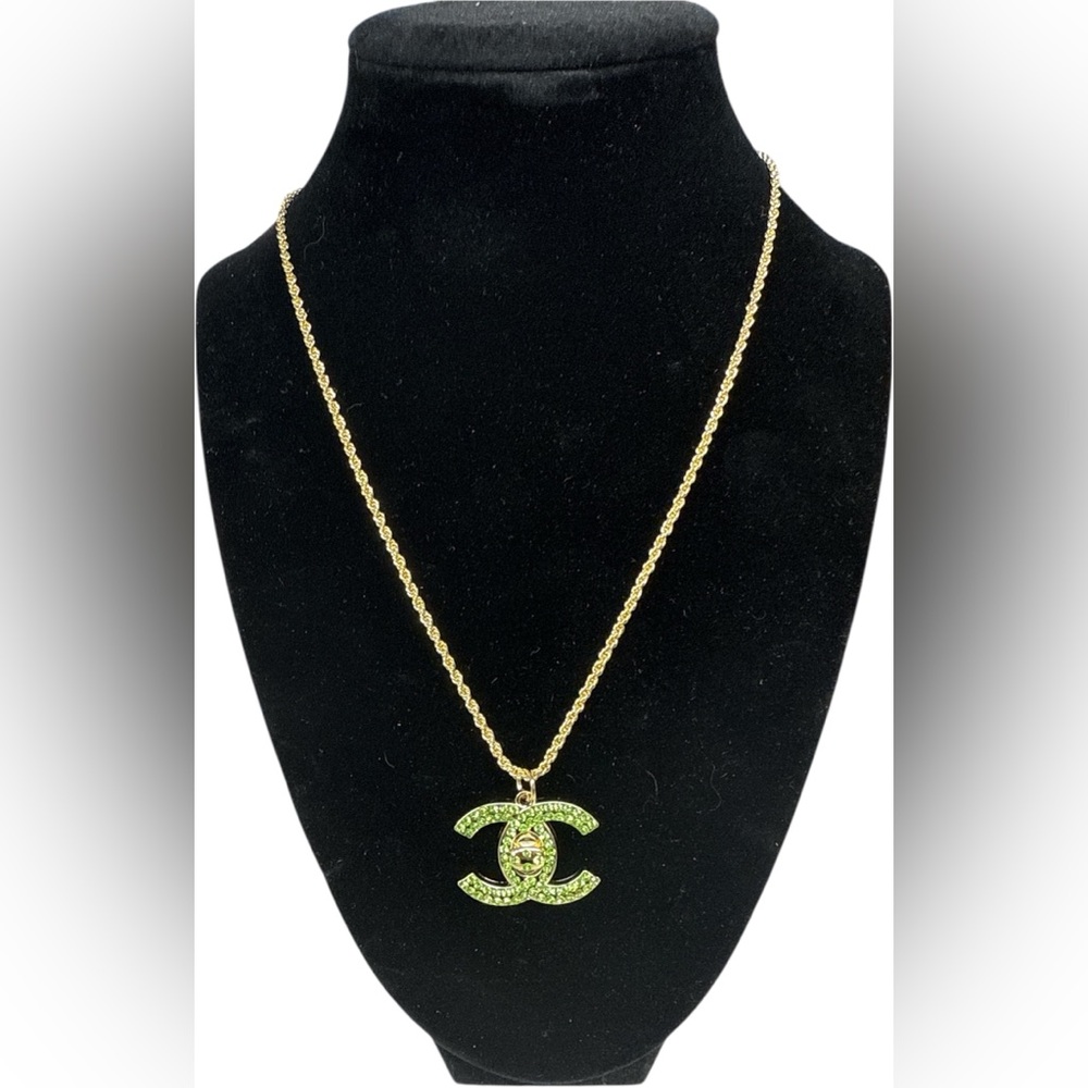 Designer inspired Gold Necklace with Green Accents